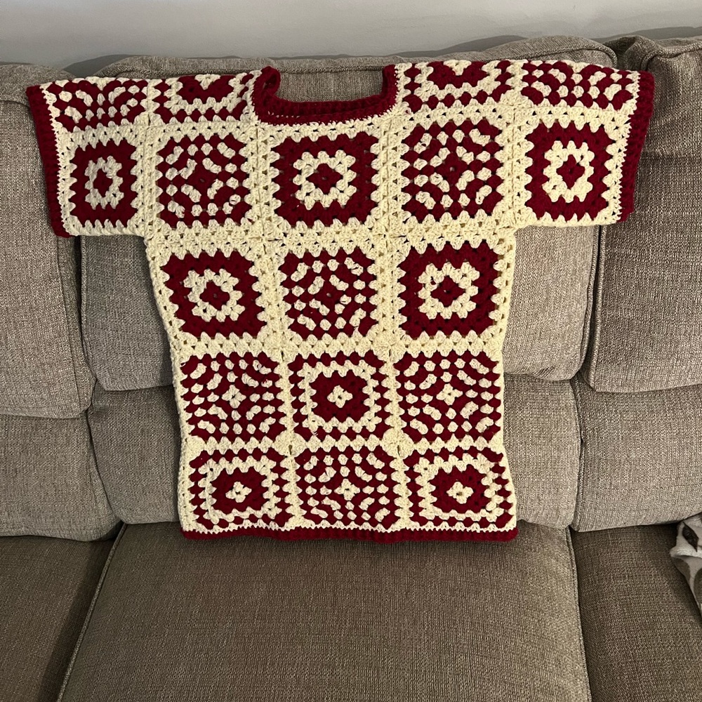 Handmade Crochet Granny Squares T-Shirt with Customizable Orders Available
